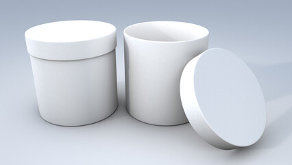 white cylindrical cardboard box with cover for mockup 3D render