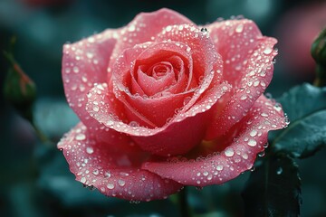 Close up of rose with dew drops. This photo captures the delicate beauty of a rose with dew drops, ideal for nature and floral themes.