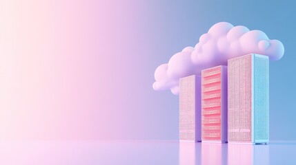 Obraz premium Cloud Computing Servers in a Pastel Dreamscape