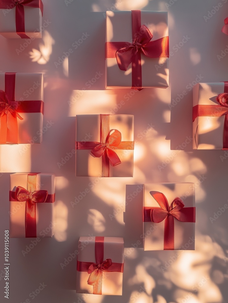 Leinwandbilder artfully arranged gift boxes adorned with red bows create a charming and festive atmosphere against 