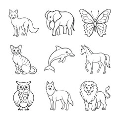 Zentangle Animals Coloring Page Bundle with Elephants, Lions, Wolves, and More Intricate Designs