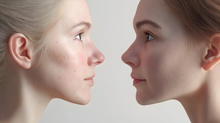 Visual comparison of facial skin sagging before and after a facelift, showcasing improved firmness and wrinkle reduction, Digital Illustration, Neutral Background