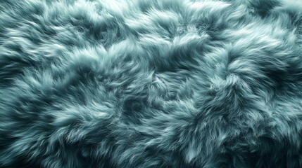 Fototapeta premium Close-up of soft, fluffy dark emerald blue fur. Cozy and vibrant textured image, perfect for backgrounds, fashion design and soft textile concepts. Creates a homey atmosphere. 