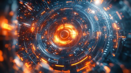 Obraz premium Abstract digital technology design with glowing orange elements.