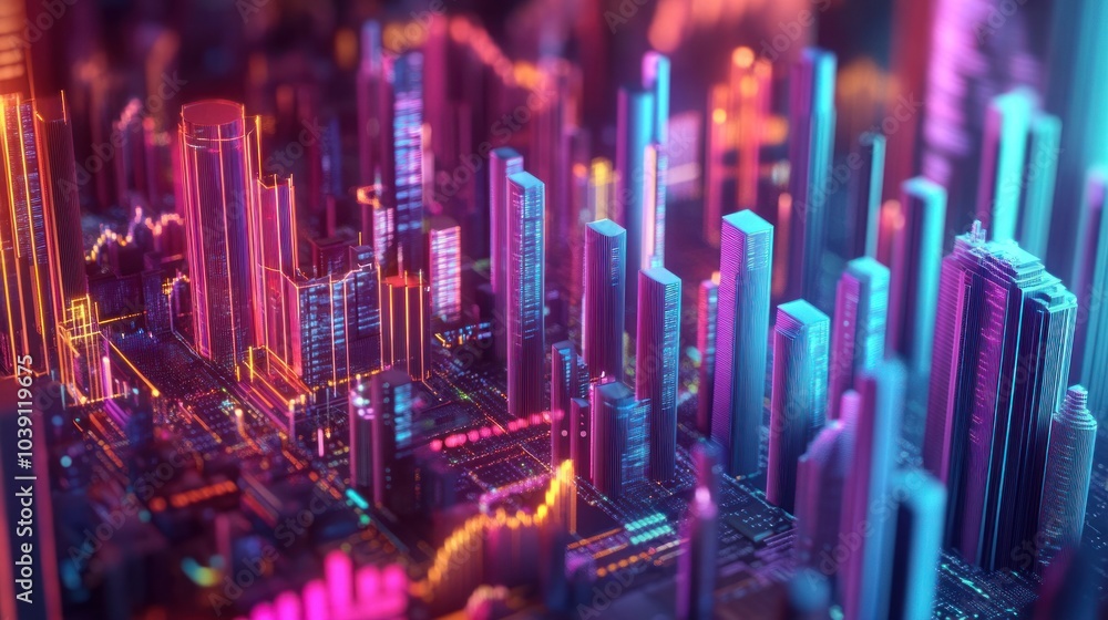 Poster 3d business visualization with detailed data analytics and economic performance indicators