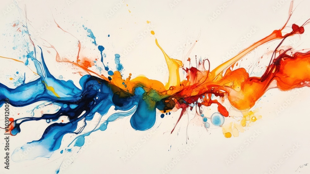 Poster abstract ink splash with bold colors and dynamic forms