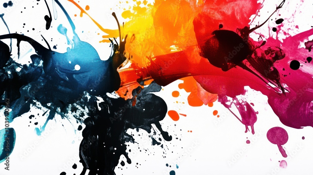 Poster abstract ink splash with bold colors and dynamic forms