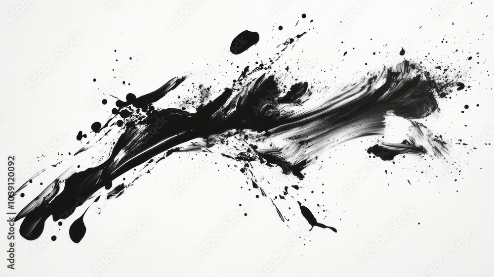 Poster abstract ink splash with bold strokes and splattered forms