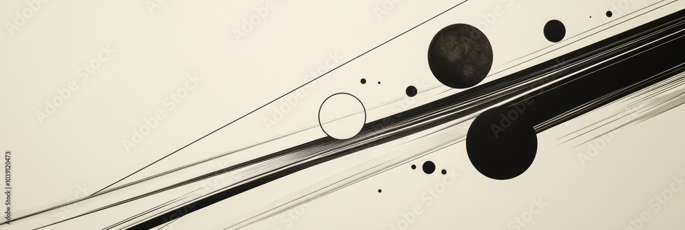 Fototapete black diagonal lines intersect with circles of varying sizes against a light background, showcasing 