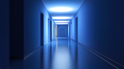 Fototapeta premium Blue Corridor with Bright Lights