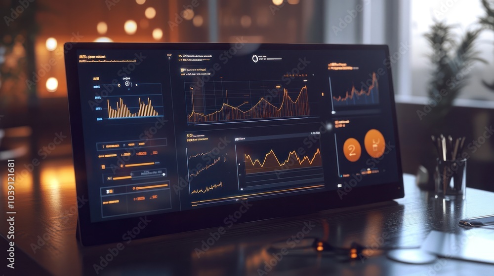 Poster augmented reality financial analysis dashboard with 3d graphs and economic growth metrics