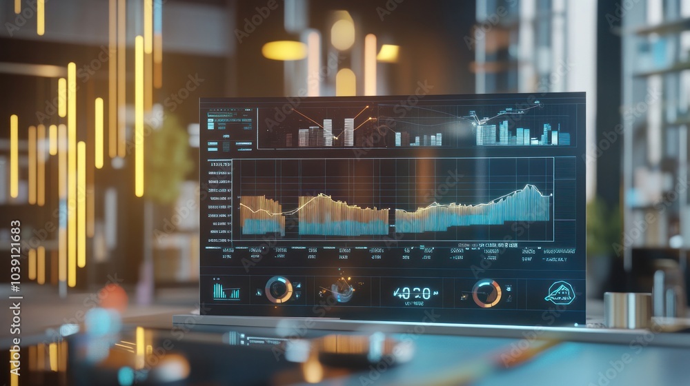 Aufkleber augmented reality financial analysis dashboard with 3d graphs and economic growth metrics