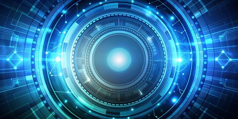 Obraz premium Abstract Futuristic Interface with Concentric Rings and Glowing Nodes