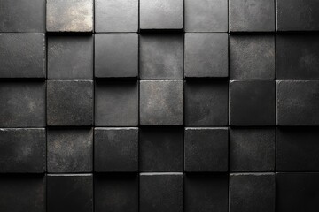 Black square tiles with textured surface. Perfect for abstract, minimalist, or industrial designs.