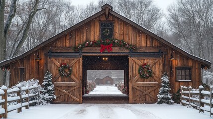 A Rustic Winter Barn Decorated for Christmas