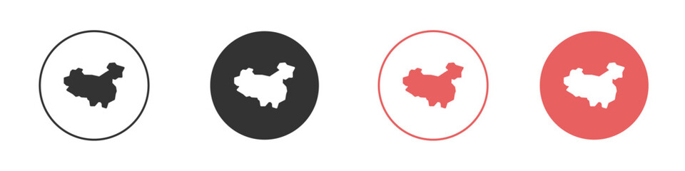 china map icon Flat set in black and white color