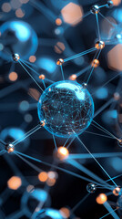 A close up of a blue sphere with a network of orange