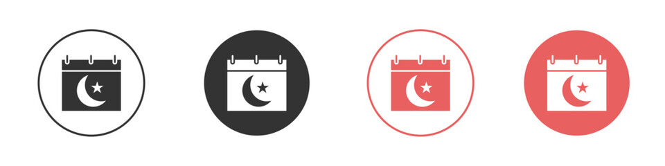Ramadan Calendar Icon Flat set in black and white color