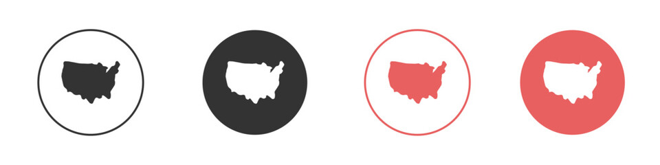 USA Map icon Flat set in black and white color