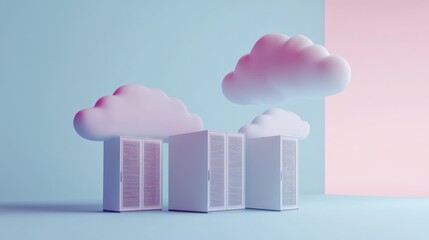 Cloud Computing Servers with Pastel Background