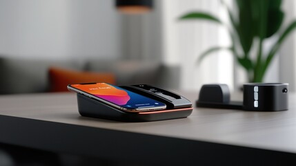 Contactless mobile payment at a terminal, with a phone tapping the device