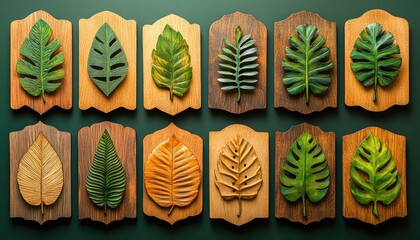 Wooden frames with carved leaves. Perfect for nature, home, and decoration themes.