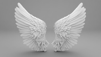 Obraz premium White Angel Wings on a Gray Background
