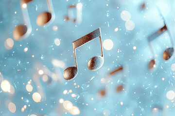 A sheet of music notes is floating in the air