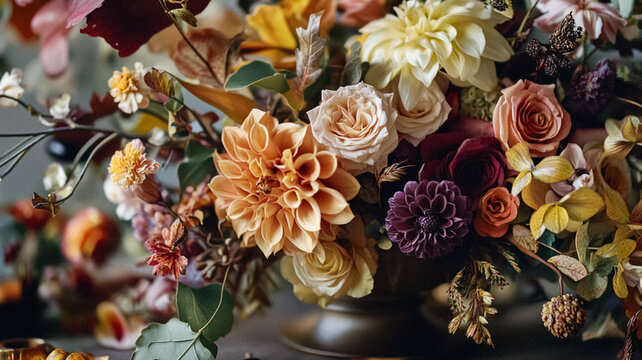 Beautiful autumn flowers bouquet, autumnal botanical home decor and floral arrangement, English countryside style and florist design for floral shop, flower arranging workshop or classes idea