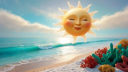happy sun on the beach illustration