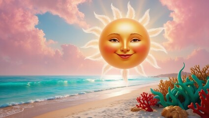 happy sun on the beach illustration