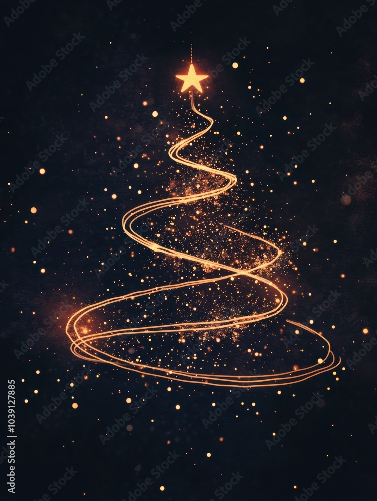 Fototapete glowing lines form minimalist silhouettes of christmas trees and ornaments, creating a festive atmos