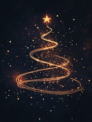 Glowing lines form minimalist silhouettes of Christmas trees and ornaments, creating a festive atmosphere on a dark backdrop. Generative AI