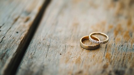 A wedding ring placed on a wooden surface, embodying the concept of commitment and partnership in modern society, Modern lifestyle scene