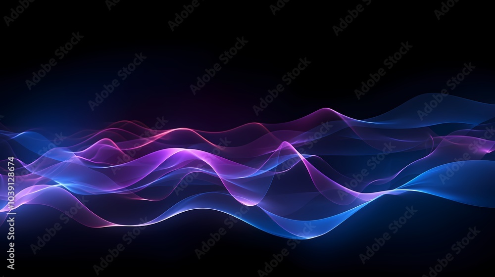 Wall mural digital technology blue and purple abstract sound wave ppt poster background