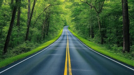 Fototapeta premium Winding Road Through Lush Forest