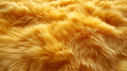 Close-up of soft, fluffy yellow fur texture. Cozy and bright texture image, perfect for backgrounds, fashion design and soft textile concepts. Creates a homey atmosphere. 