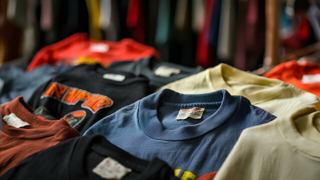 ヴィンテージの洋服、古着、Tシャツ。クローズアップ｜Vintage clothes , T-shirts . Close up.