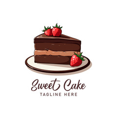 Chocolate Cake bakery shop logo design vector template. Sweet cake icon based logo design editable vector file. cup cake, slice cake, pasty, birthday cake