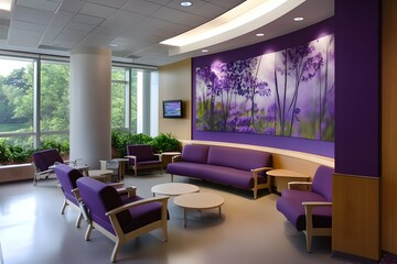 Relaxing Purple Hued Waiting Area in a Modern Hospital Facility
