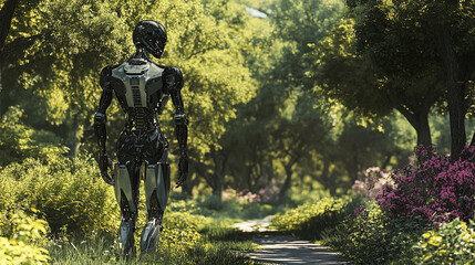 Fototapeta premium Cyborg taking a stroll in a nature reserve