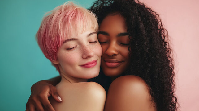 Um abra&ccedil;o carinhoso de um casal l&eacute;sbico.