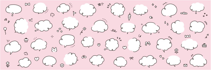 手描きの吹き出しのベクターイラストセット。ふきだし、フレーム、おしゃれ、手書き、ハート、落書き