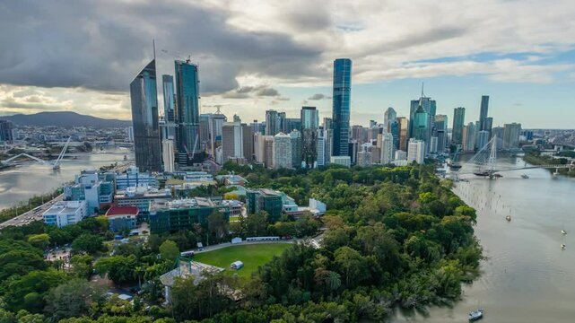Aerial hyperlapse, dronelapse video of Brisbane city in Australia