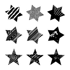 Starburst doodle set. Hand drawn star.
