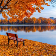 Obraz premium Autumn Splendor: Colorful Foliage and Falling Leaves in a Beautiful Park Landscape