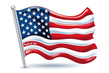 Fototapeta premium American flag waving, symbolic representation of patriotism and freedom, white isolate background.