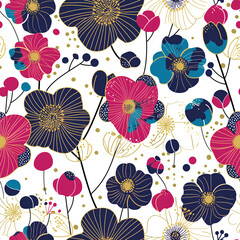 Abstract flowers in rich pastel colors, seamless design