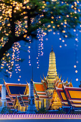 Twilight view of Wat Phra Kaew temple or The Temple of the Emerald Buddha or Wat Phra Si Rattana Satsadaram Landmark of Thailand