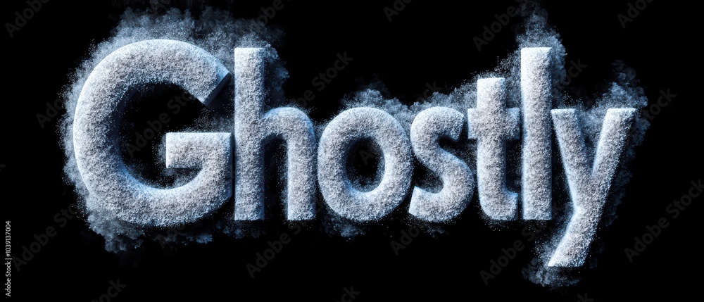 Poster ghostly text effect with a textured appearance on a dark background.